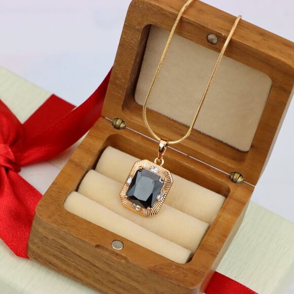 "Black Rectangular Pendant with Gold Textured Frame and Accents, XPPT1785 - Picture 3 of 13